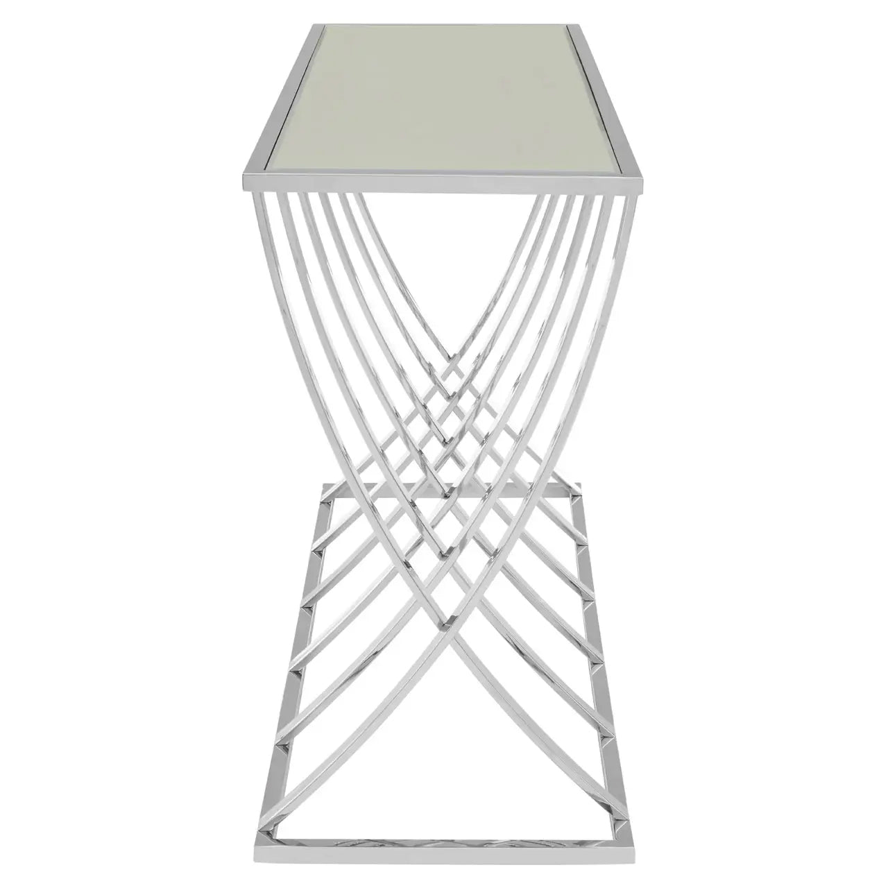 Reena Mirrored Glass Console Table With Silver Stainless Steel Base