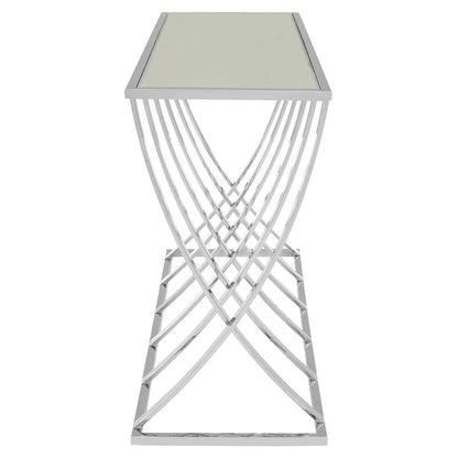 Reena Mirrored Glass Console Table With Silver Stainless Steel Base