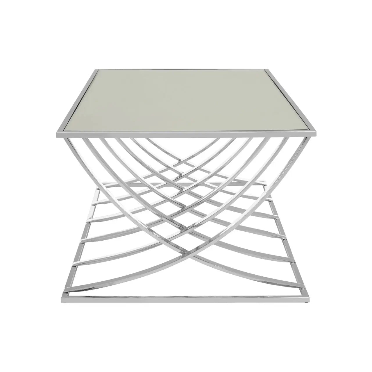 Reena Mirrored Glass Coffee Table With Silver Stainless Steel Base