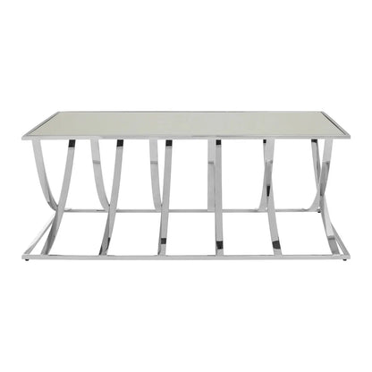 Reena Mirrored Glass Coffee Table With Silver Stainless Steel Base