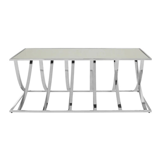 Reena Mirrored Glass Coffee Table With Silver Stainless Steel Base