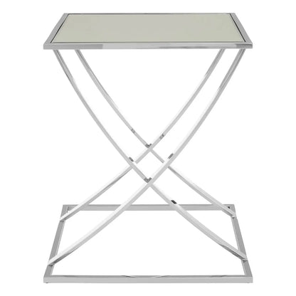 Reena Mirrored Glass Side Table With Silver Stainless Steel Base