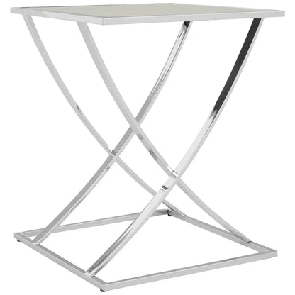 Reena Mirrored Glass Side Table With Silver Stainless Steel Base