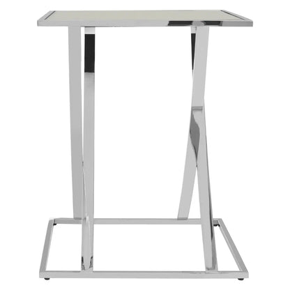 Reena Mirrored Glass Side Table With Silver Stainless Steel Base