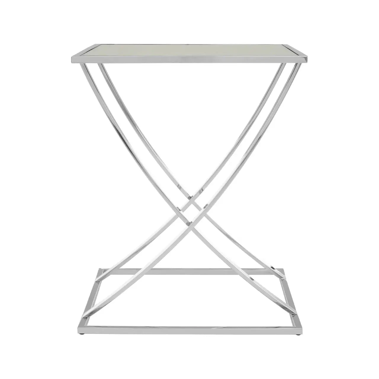 Reena Mirrored Glass Side Table With Silver Stainless Steel Base