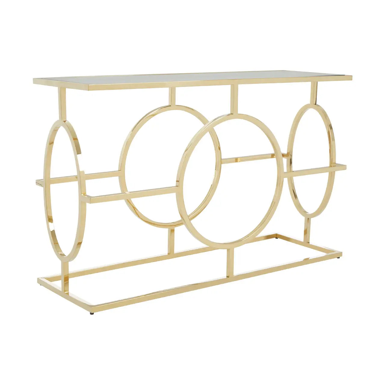 Roena Mirrored Glass Console Table With Gold Stainless Steel Base