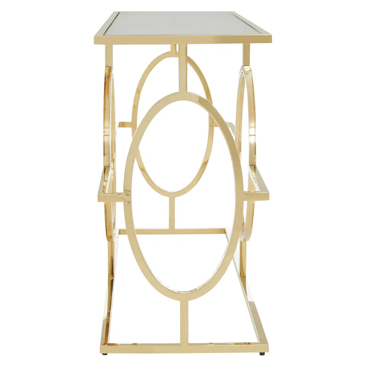 Roena Mirrored Glass Console Table With Gold Stainless Steel Base
