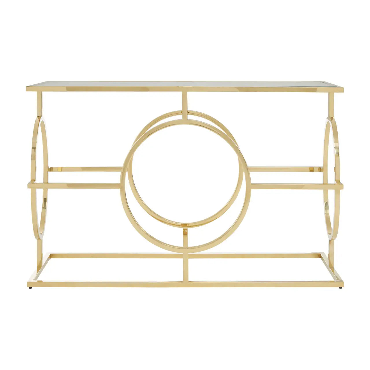 Roena Mirrored Glass Console Table With Gold Stainless Steel Base
