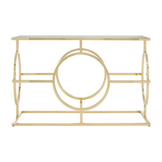 Roena Mirrored Glass Console Table With Gold Stainless Steel Base