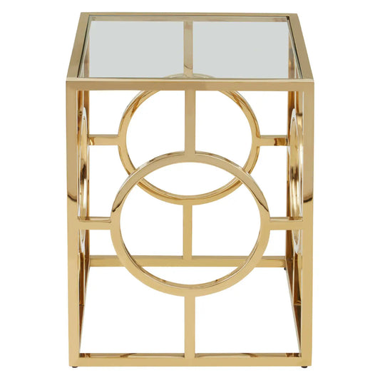 Roena Mirrored Glass Side Table With Gold Stainless Steel Base