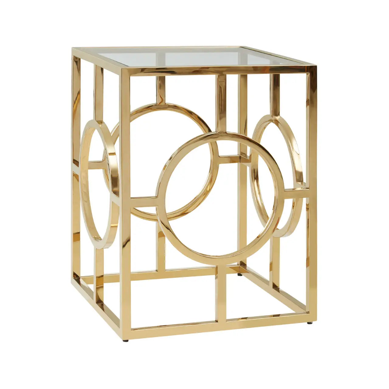 Roena Mirrored Glass Side Table With Gold Stainless Steel Base