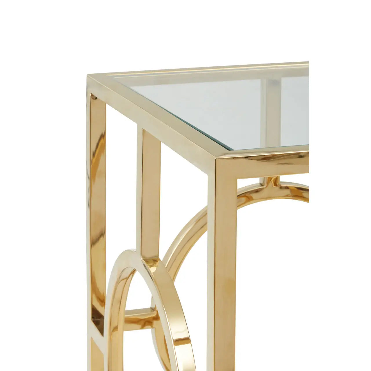 Roena Mirrored Glass Side Table With Gold Stainless Steel Base