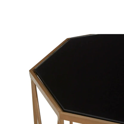 Trento Black Glass Top Set Of 2 End Tables With Slim Rich Copper Frame