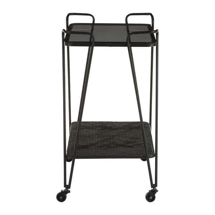 Trento Grey Glass Top Drinks Trolley With Black Metal Frame