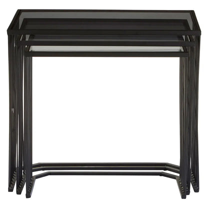 Trento Black Glass Top Set Of 3 Side Tables With Slim Black Frame