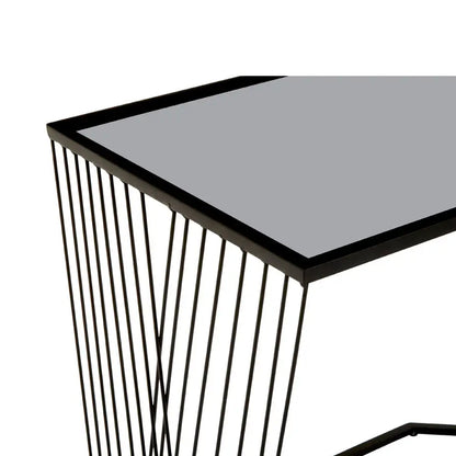 Trento Black Glass Top Set Of 3 Side Tables With Slim Black Frame