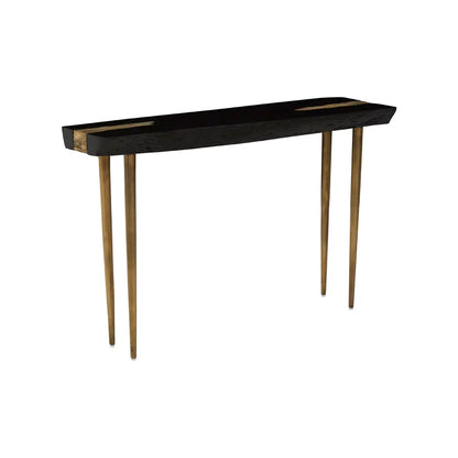 Asamra Acacia Wood Console Table In Black With Gold Metal Legs