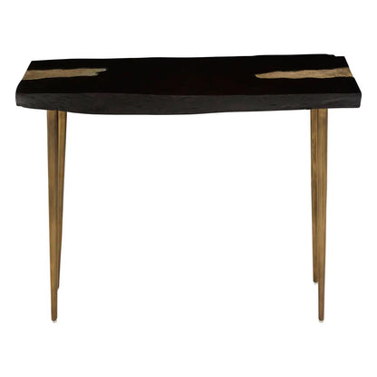 Asamra Acacia Wood Console Table In Black With Gold Metal Legs