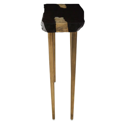 Asamra Acacia Wood Console Table In Black With Gold Metal Legs