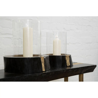 Asamra Acacia Wood Console Table In Black With Gold Metal Legs