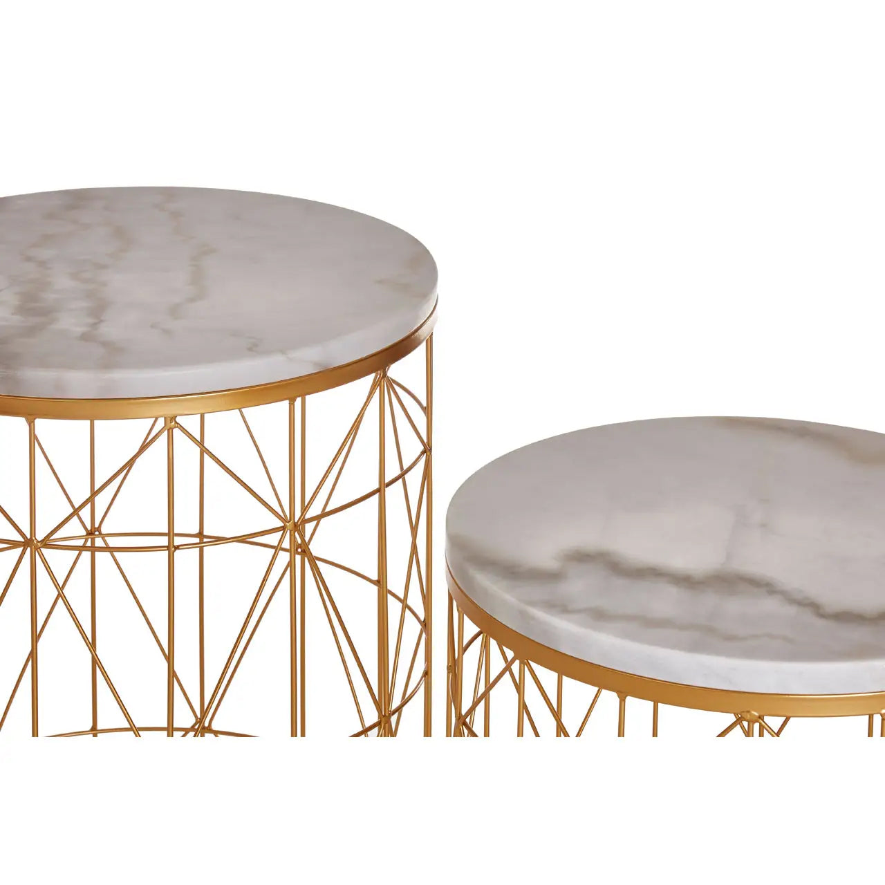 Avantis Round Marble Top Set Of 2 Side Tables With Gold Frame