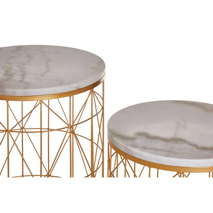 Avantis Round Marble Top Set Of 2 Side Tables With Gold Frame