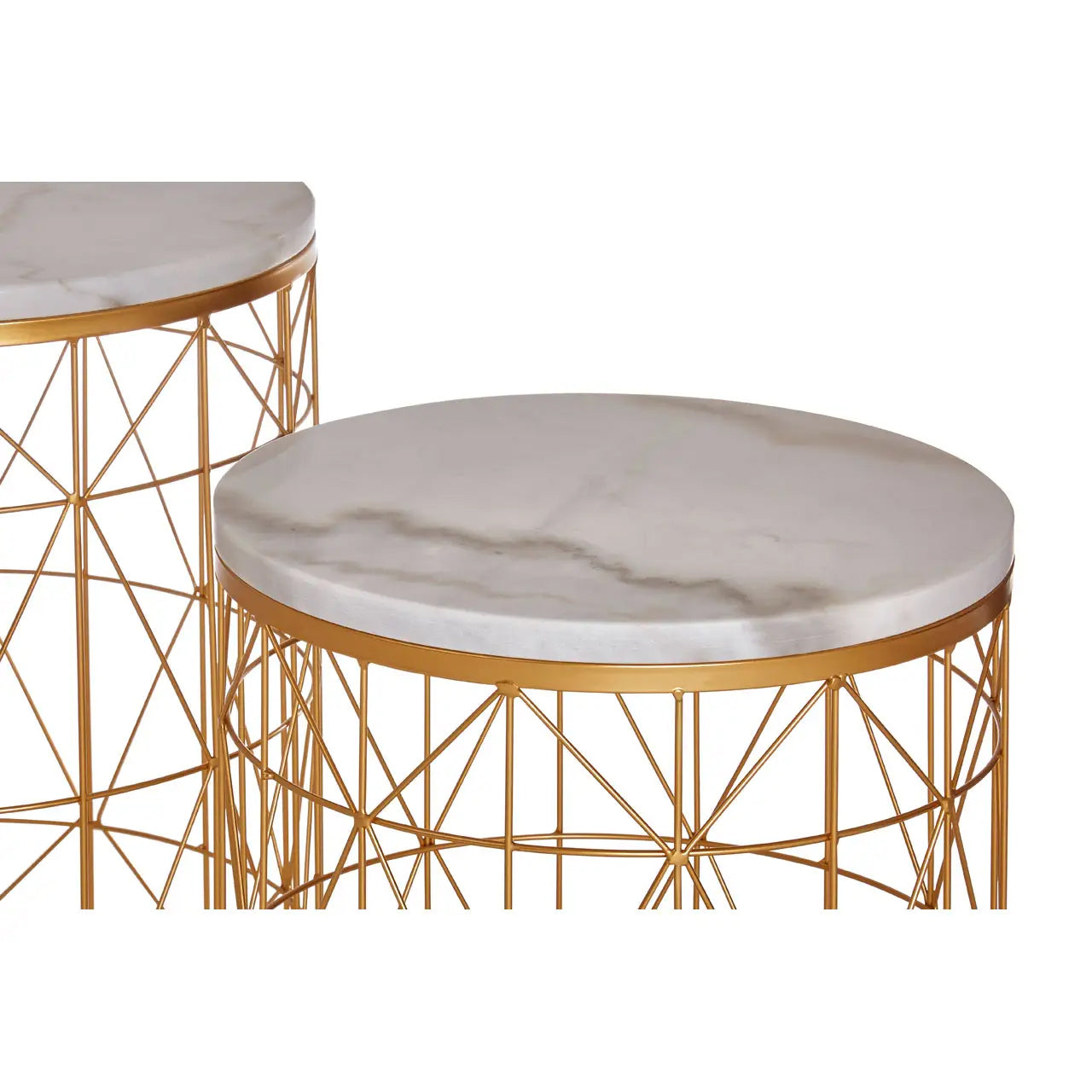 Avantis Round Marble Top Set Of 2 Side Tables With Gold Frame