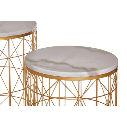 Avantis Round Marble Top Set Of 2 Side Tables With Gold Frame