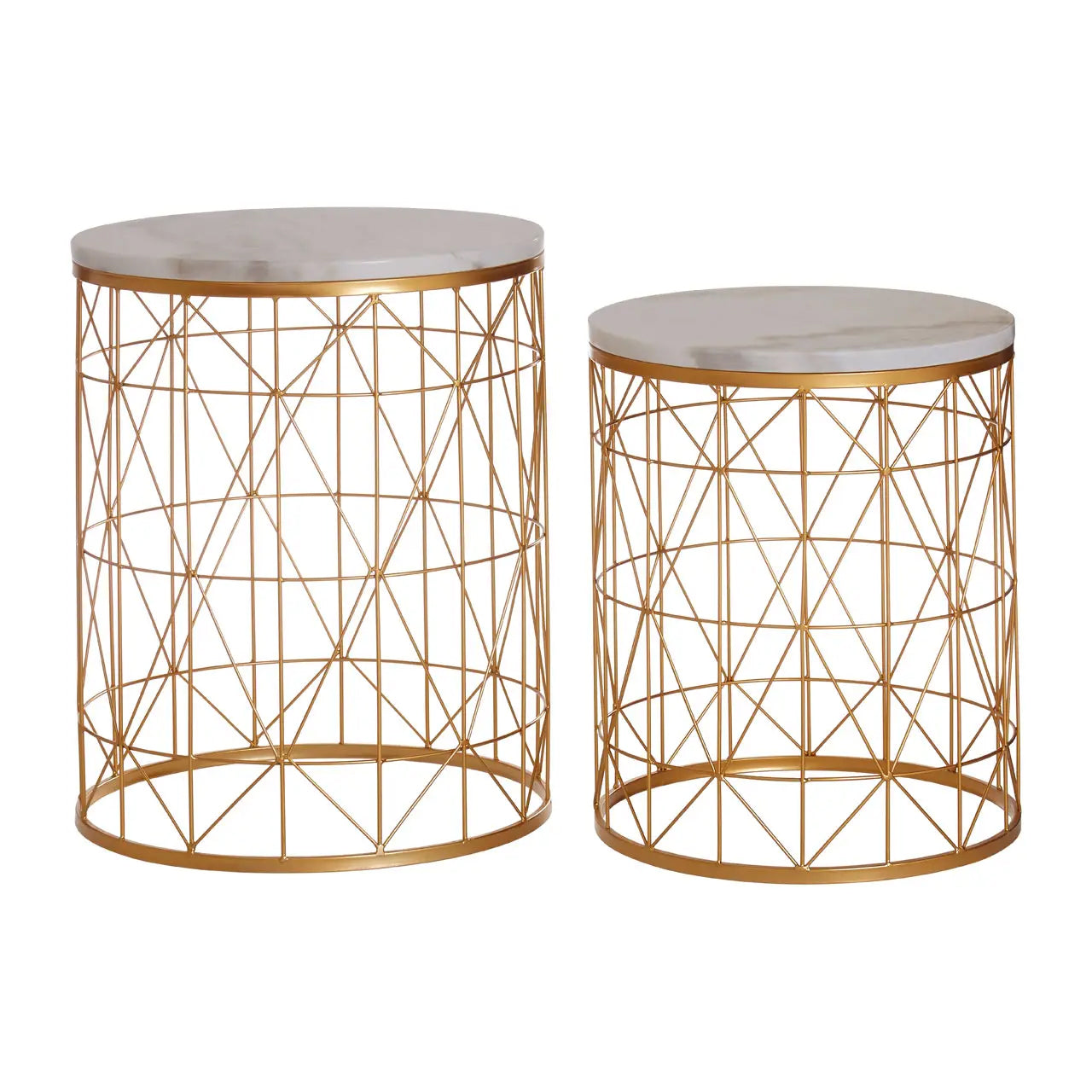 Avantis Round Marble Top Set Of 2 Side Tables With Gold Frame
