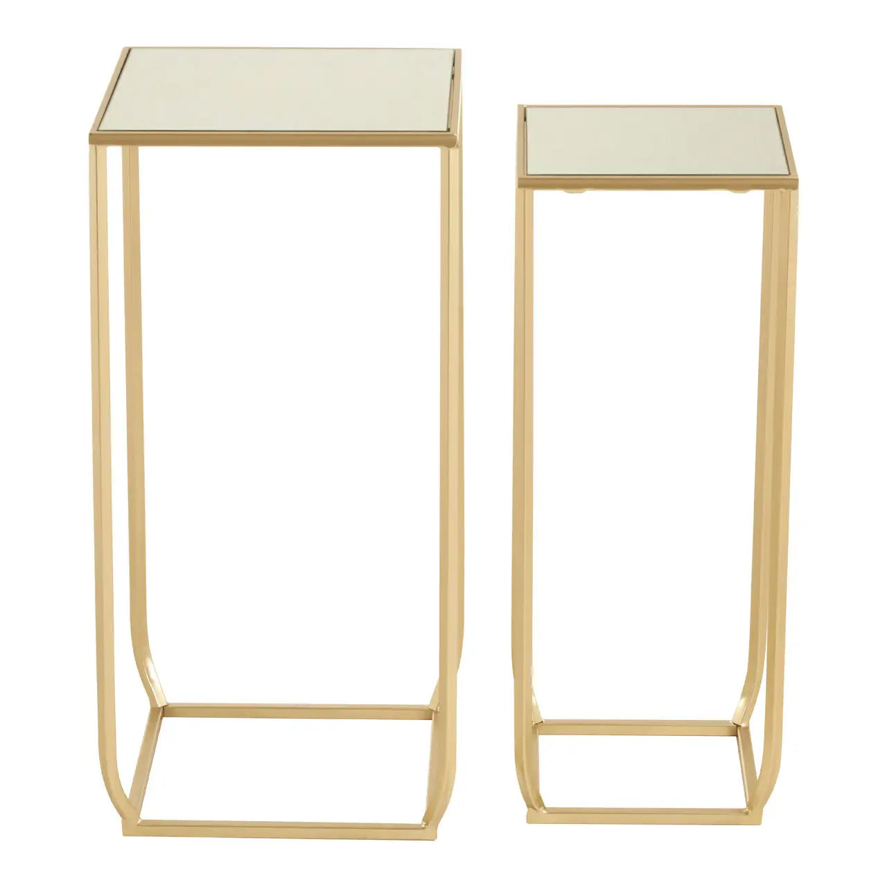 Avantis Square Cuboid Marble Set Of 2 Side Tables With Gold Frame