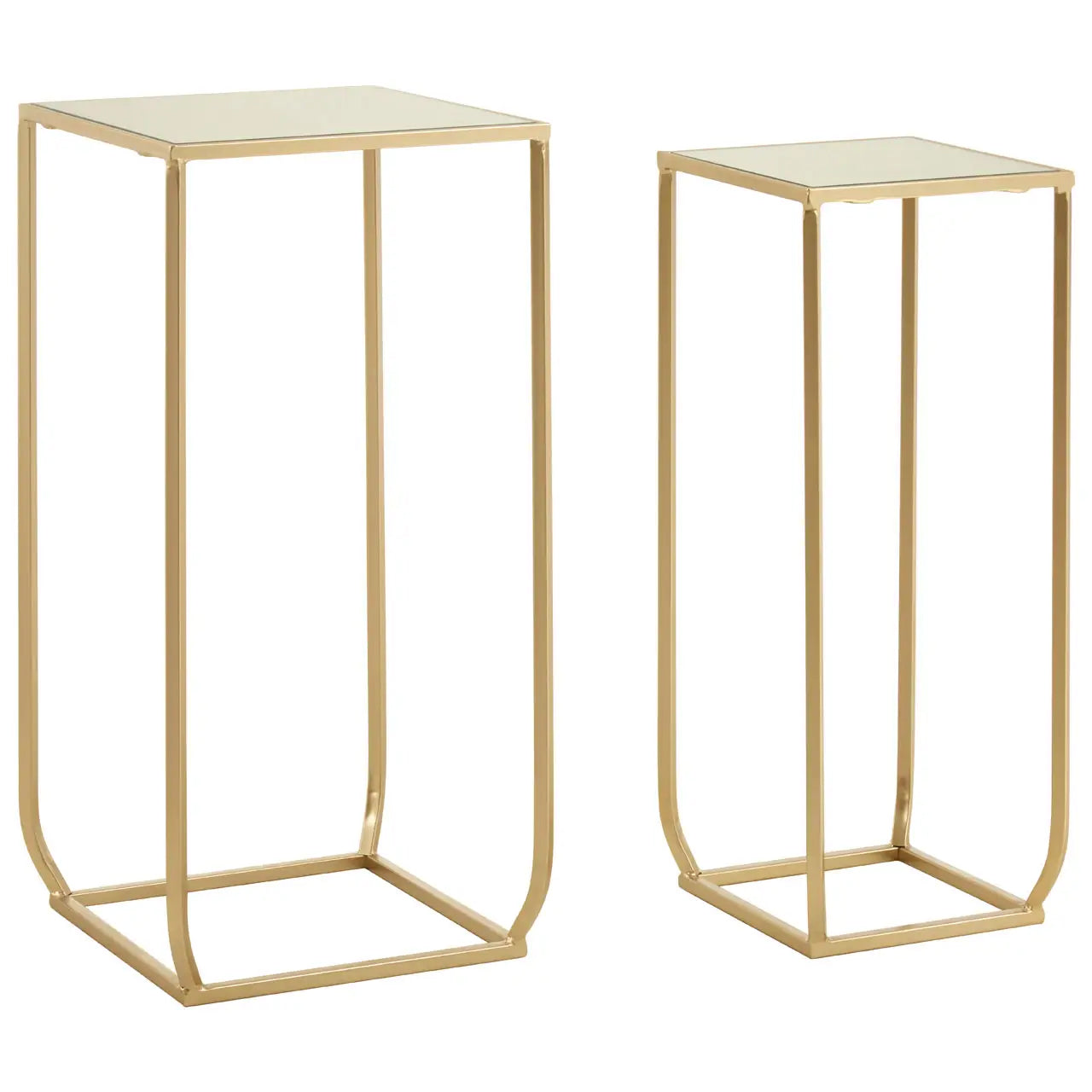 Avantis Square Cuboid Marble Set Of 2 Side Tables With Gold Frame