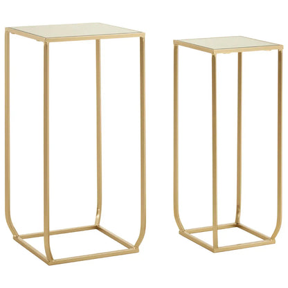 Avantis Square Cuboid Marble Set Of 2 Side Tables With Gold Frame