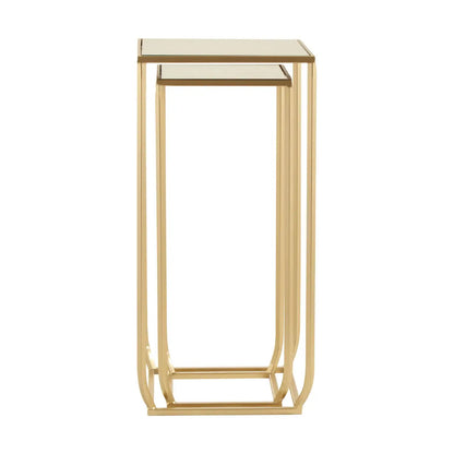 Avantis Square Cuboid Marble Set Of 2 Side Tables With Gold Frame
