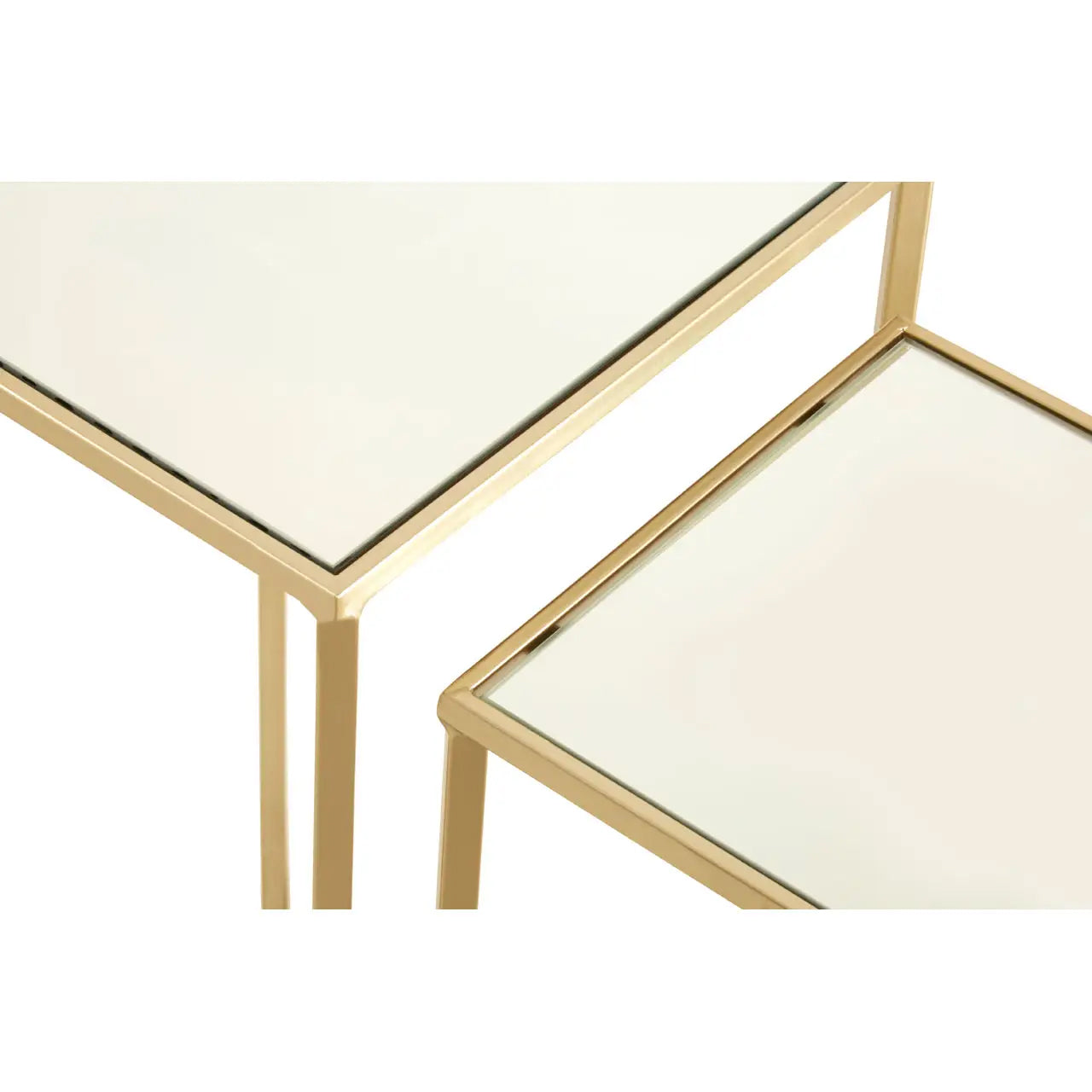 Avantis Square Cuboid Marble Set Of 2 Side Tables With Gold Frame