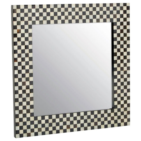 Obra Mother Of Pearl Square Wall Mirror With Black And White Wooden Frame