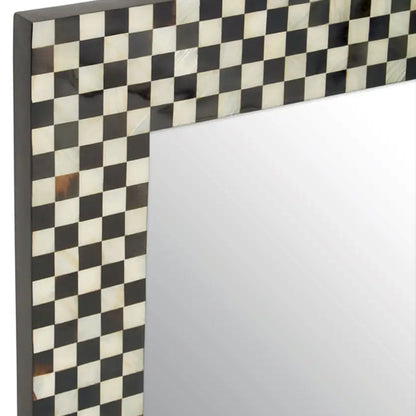Obra Mother Of Pearl Square Wall Mirror With Black And White Wooden Frame