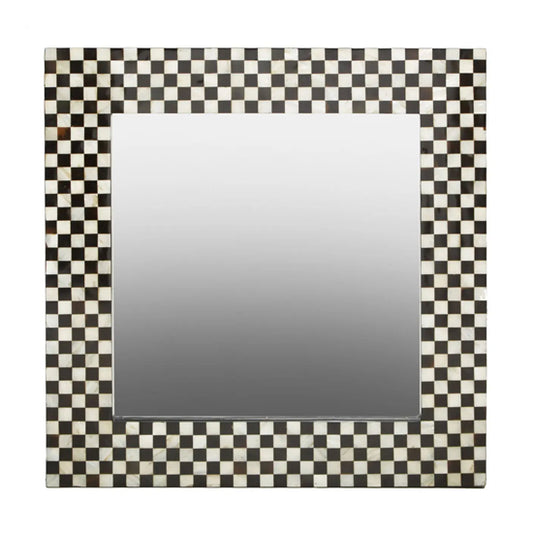 Obra Mother Of Pearl Square Wall Mirror With Black And White Wooden Frame