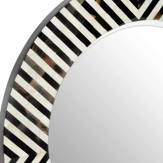 Obra Mother Of Pearl Round Wall Mirror With Black And White Wooden Frame