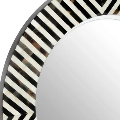 Obra Mother Of Pearl Round Wall Mirror With Black And White Wooden Frame