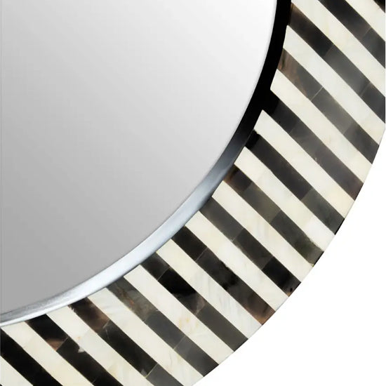 Obra Mother Of Pearl Round Wall Mirror With Black And White Wooden Frame