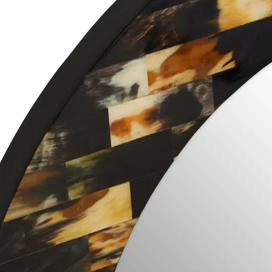Obra Mother Of Pearl Round Wall Mirror With Brown Wooden Frame