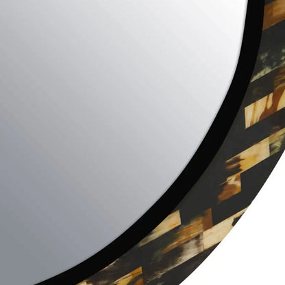 Obra Mother Of Pearl Round Wall Mirror With Brown Wooden Frame