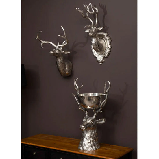 Stella Wall Mounted Aluminium Stag In Silver