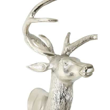Stella Wall Mounted Aluminium Stag With Curved Antlers In Silver