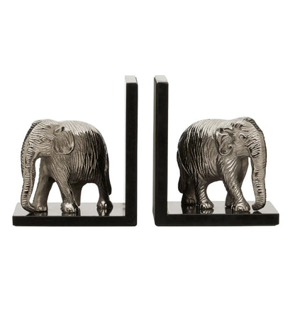Koper Aluminium Set Of 2 Elephant Bookends In Silver