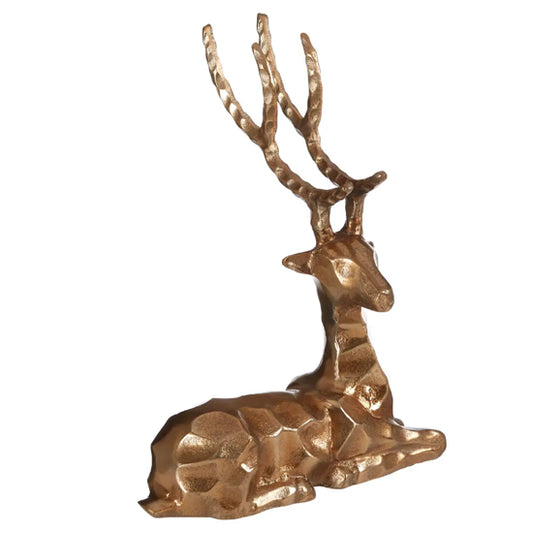 Decorative Metal Sitting Stag In Gold