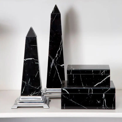 Renata Large Glass Sculpture In Black With Chrome Metal Base