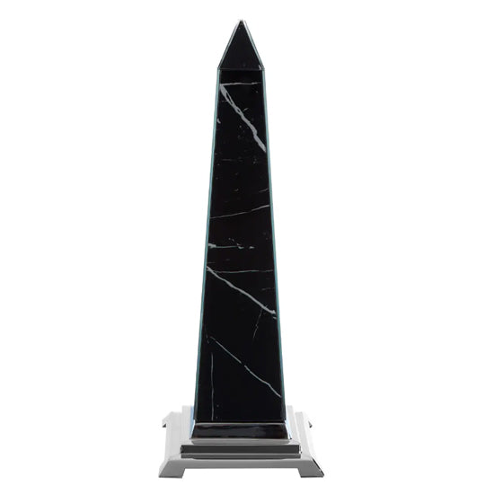 Renata Large Glass Sculpture In Black With Chrome Metal Base