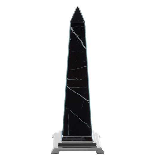 Renata Large Glass Sculpture In Black With Chrome Metal Base