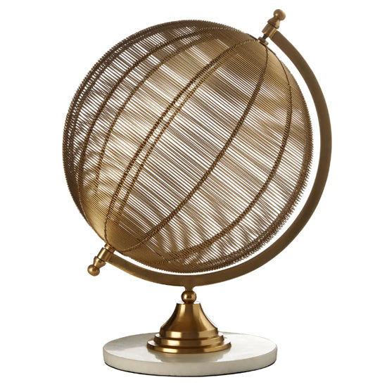 Melora Large Metal Globe Sculpture In Gold With White Marble Base